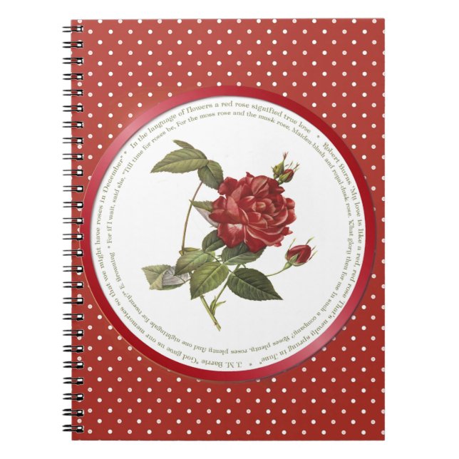 Polka Dot Flower Meanings - Red Rose Notebook (Front)