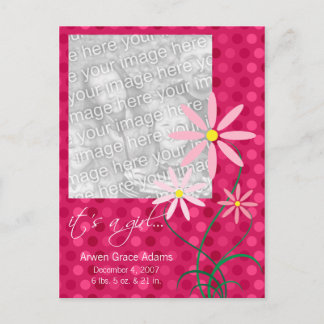 Polka Dot Flower Photo Birth Announcement Postcard