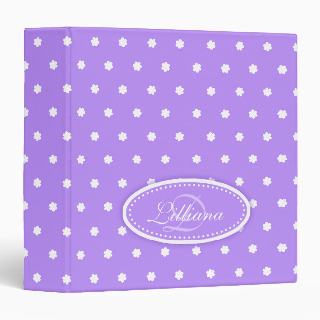 Polka dot flowers patterned purple named folder (Front/Spine)