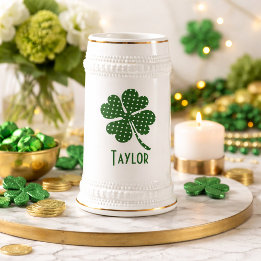 Polka dot Four Leaf Clover Customize Beer Stein