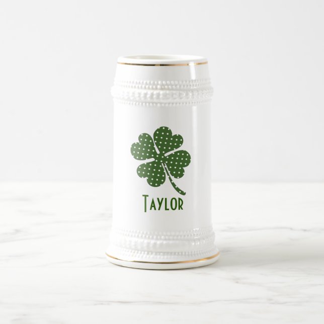 Polka dot Four Leaf Clover Customize Beer Stein (Center)