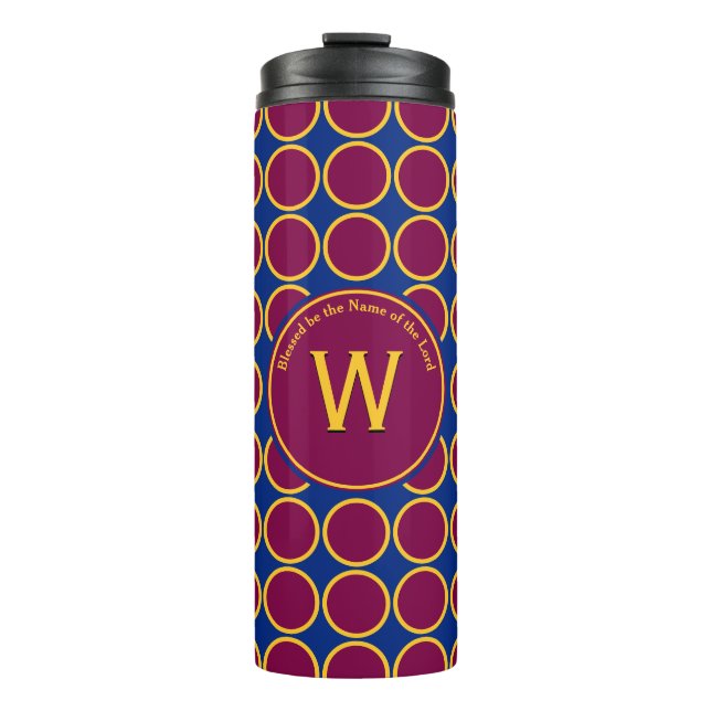 POLKA DOT Geometric Customized Monogram Maroon Thermal Tumbler (Front)