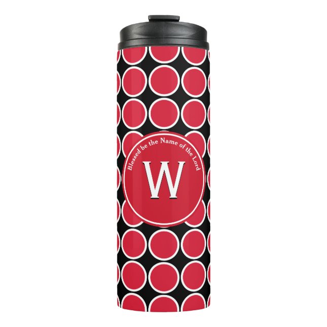 POLKA DOT Geometric Monogram Customized Red Thermal Tumbler (Front)