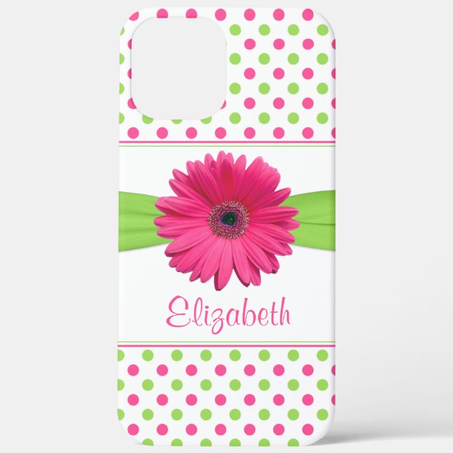 Polka Dot Gerbera Daisy Pink Green Case-Mate iPhone Case (Back)