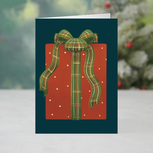 Polka Dot Gift Box Plaid Ribbon Foil Holiday Card