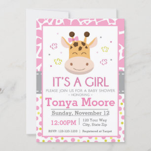Polka Dot Giraffe Baby Shower Invitation (girl)