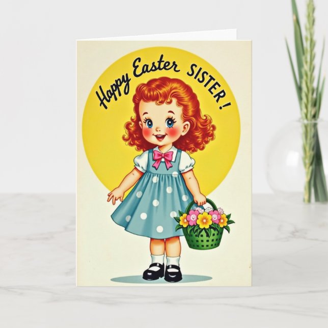 Polka Dot Girl Easter Card (Front)