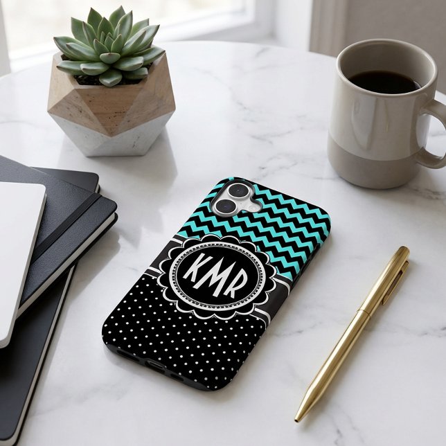 Polka Dot Glamor Retro Elegant Chevron Monogram Case-Mate iPhone Case (Creator Uploaded)