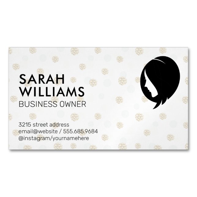 Polka Dot Glitter | Women Hair Business Card Magnet (Front)