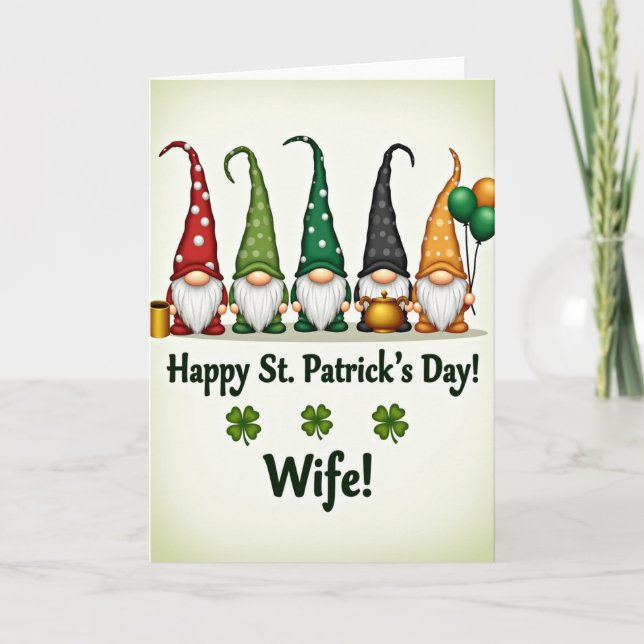 Polka Dot Gnome Happy St Patricks Card (Front)