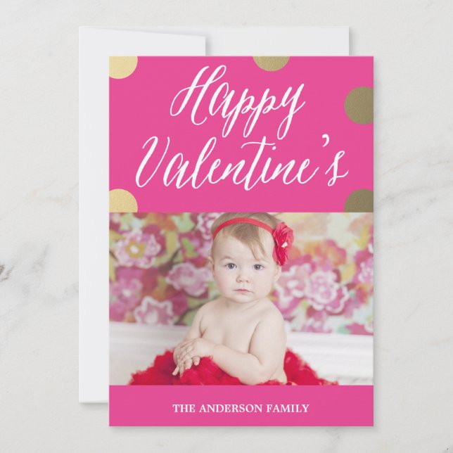 Polka Dot Gold | Valentine's Day Photo Card (Front)