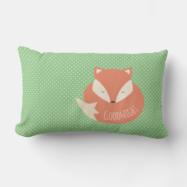 Polka Dot Goodnight Sleeping Fox and Dots Lumbar Pillow (Front)