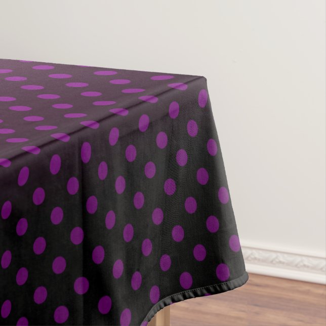 Polka dot gradient purple black colors dark print tablecloth (In Situ)