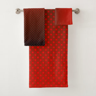 Polka dot gradient red black colors dark print bath towel set