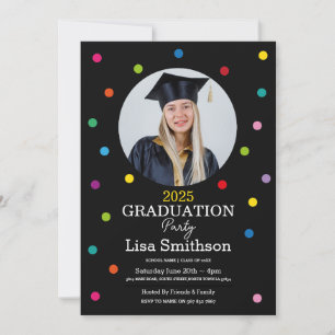 Polka Dot Graduation Confetti Colorful Party Invitation