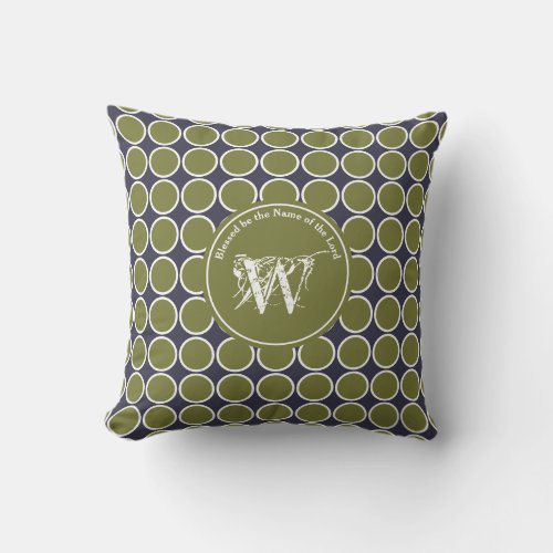 POLKA DOT Gray Green Customized Monogram Scripture Throw Pillow