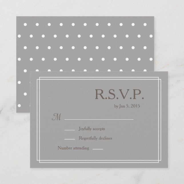 Polka dot gray white taupe minimalist wedding RSVP Invitation (Front/Back)