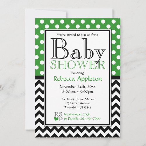 Polka Dot Green &amp; Chevron Baby Shower Personalized Announcement