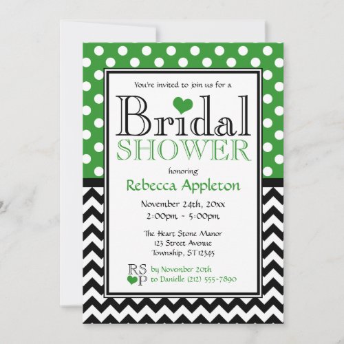 Polka Dot Green  Chevron Bridal Shower Invitation