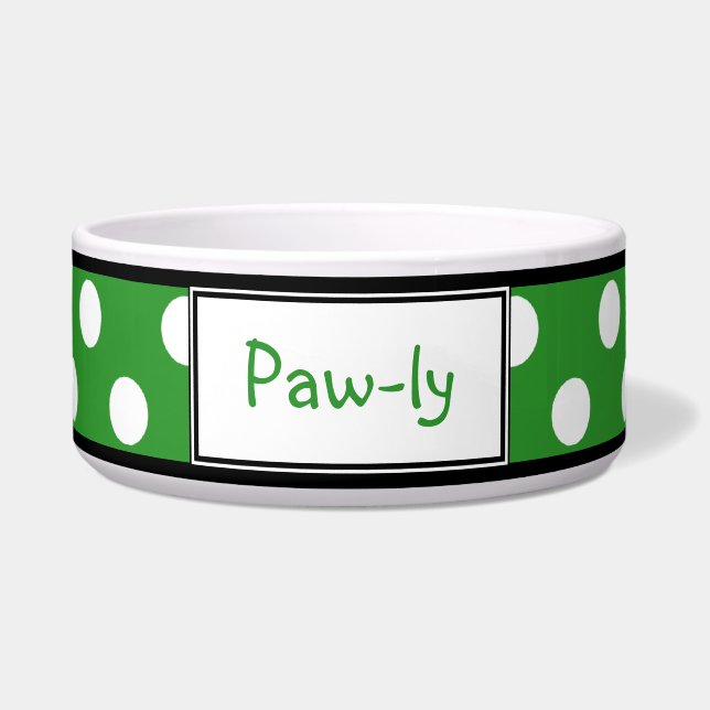Polka Dot Green Personalized Dog Bowl (Front)