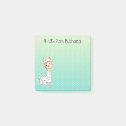 Polka dot green personalized llama post_it notes