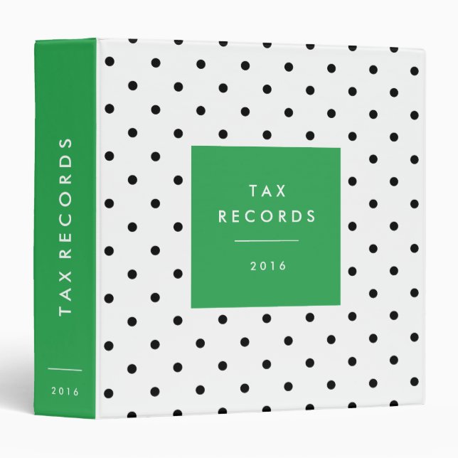 Polka Dot Green Tax Records Binder (Front/Spine)