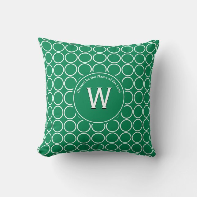 POLKA DOT Green White Customized Monogram Throw Pillow (Front)