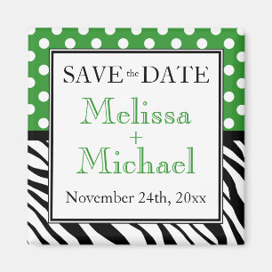 Polka Dot Green Zebra Print Save the Date Magnet
