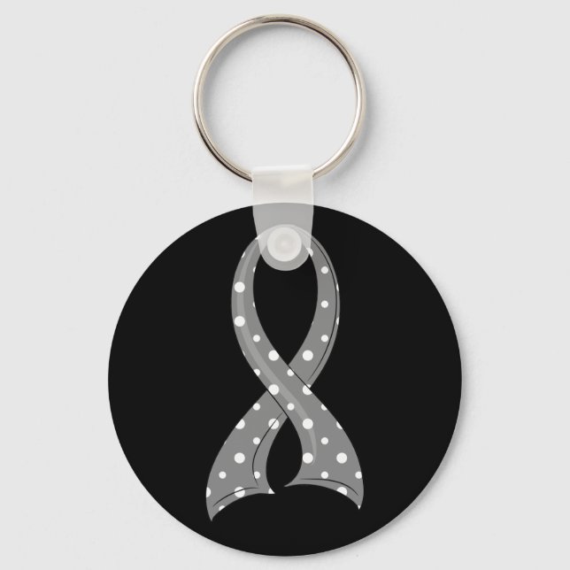 Polka Dot Grey Ribbon Diabetes Keychain (Front)