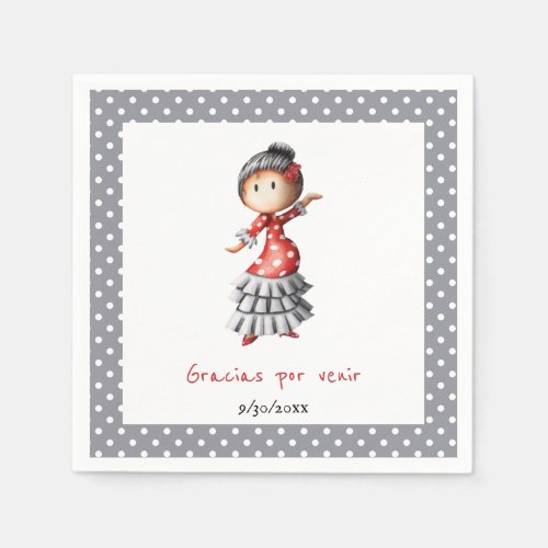 Polka Dot Grey Spanish Pregnant Sevillana Dancer Napkins