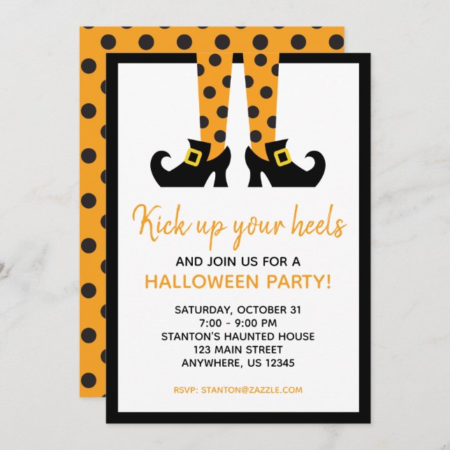 Polka Dot Halloween Witch Party Invitations (Front/Back)