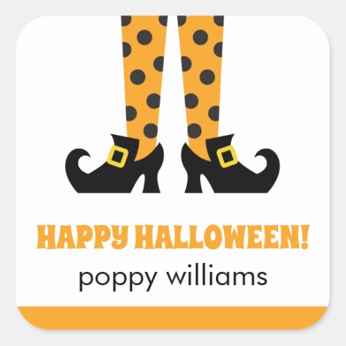 Polka Dot Halloween Witch Personalized Stickers