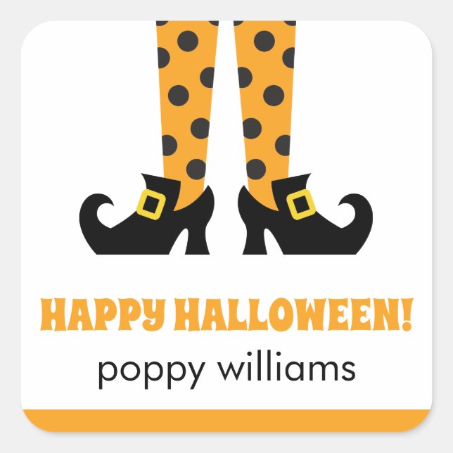 Polka Dot Halloween Witch Personalized Stickers (Front)