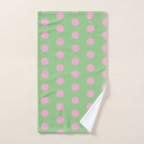 Polka Dot Hand Towel Sage Green  Pastel Pink