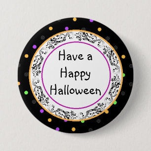 Polka Dot Happy Halloween Black Button