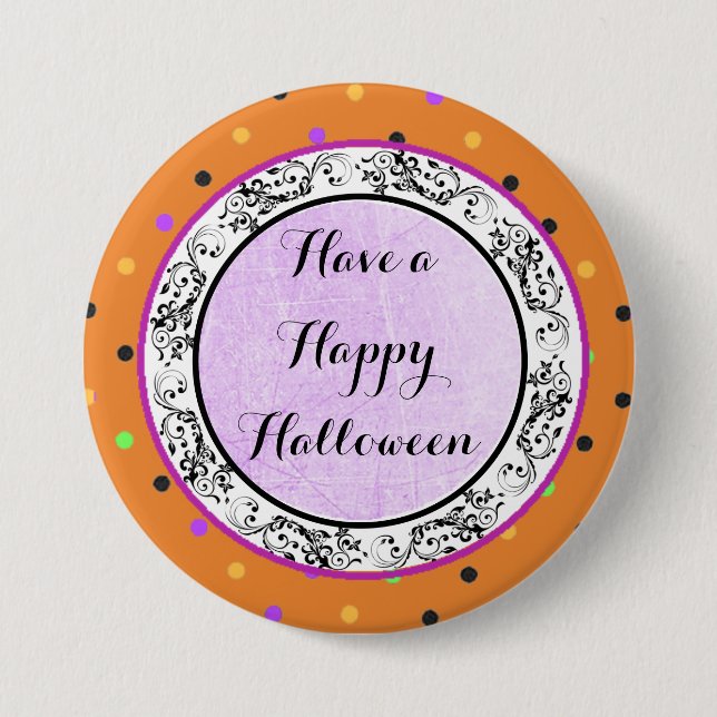 Polka Dot Have a Happy Halloween Purple Button (Front)