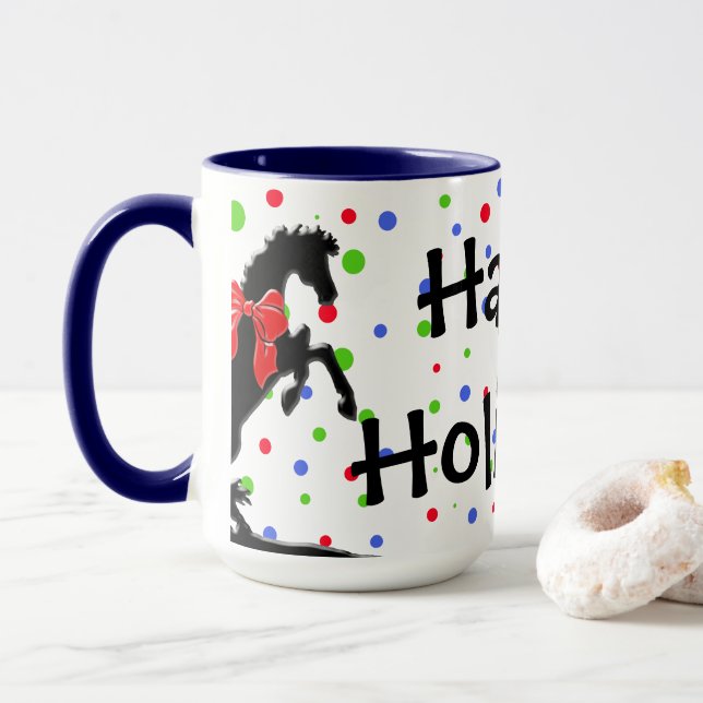 Polka Dot Heart Horses (Holiday) Mug (With Donut)