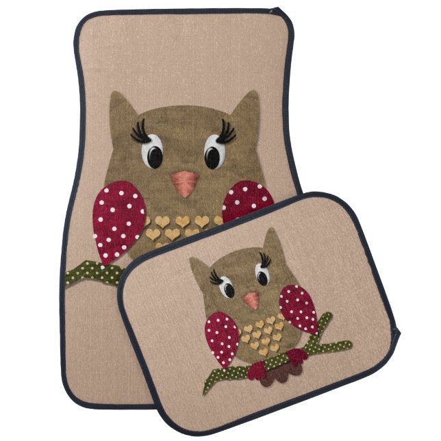 Polka Dot Heart Owl Car Floor Mat (Set)
