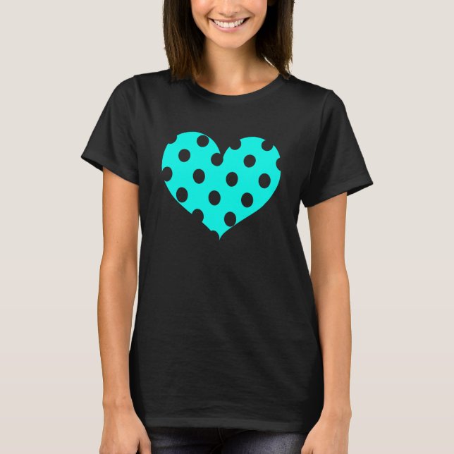 Polka Dot Heart Plain Color Aqua T-Shirt (Front)