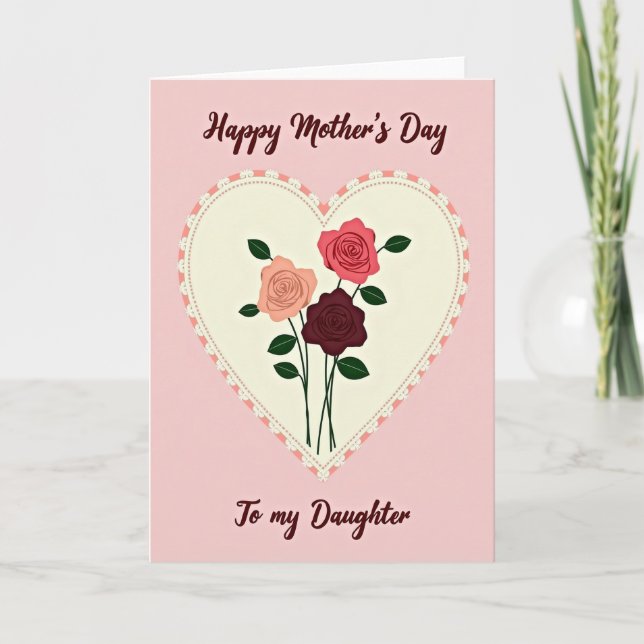 Polka Dot Heart Roses Mothers Card (Front)