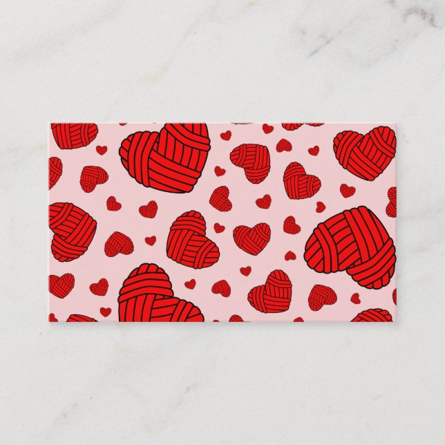 Polka Dot Heart Shaped Balls of Yarn (Red & Pink) Business Card (Front)