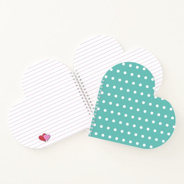 Polka Dot Heart Shaped Notebook (Aqua & White) (Inside)