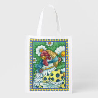POLKA DOT HEN, CUTE AND COLORFUL CHICKEN PORTRAIT GROCERY BAG