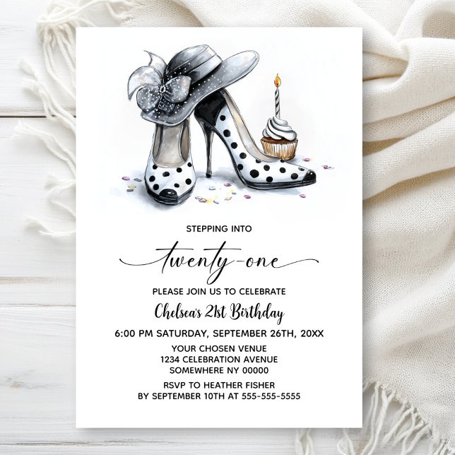 Polka Dot High Heel Shoes 21st Birthday Invitation (Creator Uploaded)