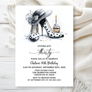 Polka Dot High Heel Shoes 30th Birthday Invitation