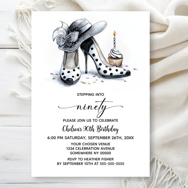 Polka Dot High Heel Shoes 90th Birthday Invitation (Creator Uploaded)
