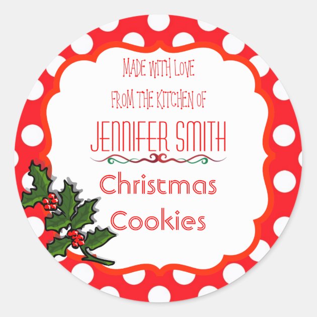Polka Dot Holiday Christmas Bakery Baked Cookie Classic Round Sticker