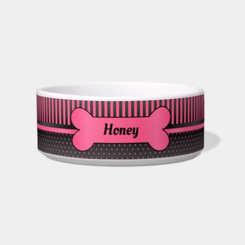 Polka Dot Hot Pink and Black Stripes _ DIY Name Bowl