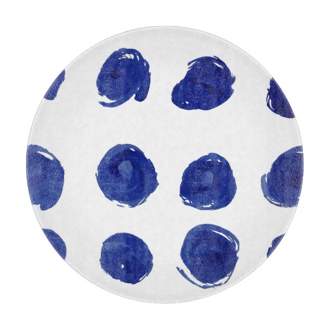 Polka dot, indigo blue watercolor. cutting board (Front)