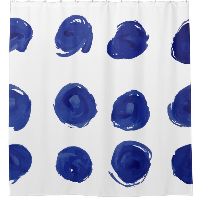 Polka dot, indigo blue watercolor. shower curtain (Front)